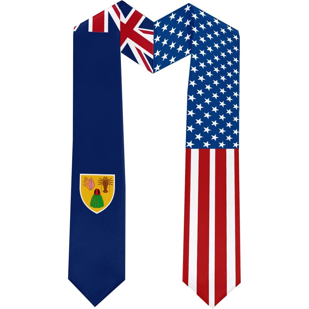1034 2025 the Turks and Caicos Islands Flag and USA Flag Graduation Stole